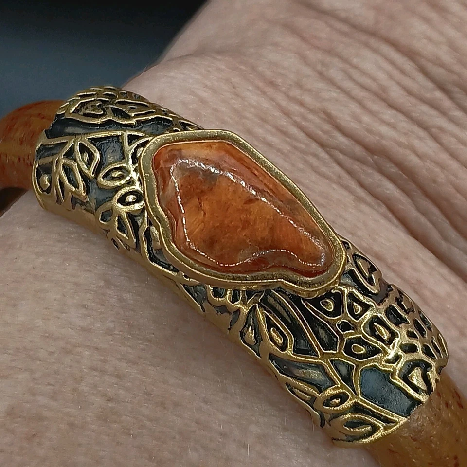 BARSE ТАЙСКИЙ БРОНЗОВЫЙ ЧЕРТОПОЛОХ ДЕРЕВА ОРАНЖЕВЫЙ НЕФРИТ БРАСЛЕТ РАЗМЕР 8 - Изображение 4 из 4