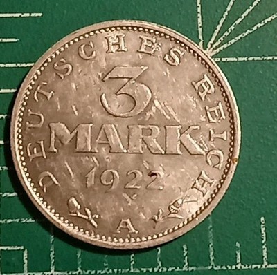 Germany - Weimar Republic 1922A 3 MARK (Aluminum)