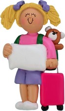 Child with Suitcase Female Blonde Personalized Christmas Tree Ornament