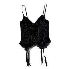 Vintage Black Satin Lace Corset Top Garter Bustier Womens VTG 36C Whimsygoth