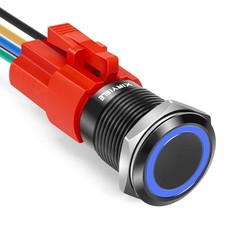 16MM Latching 12V Push Button Switch On Off,Waterproof Black Shell Blue LED