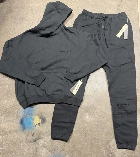 Fear of God Essentials Set Hoodie & Sweatpant Black Stretch Limo Size Large