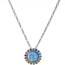 Kirks Folly RAINBOW MEMORIES 12mm GLASS SEAVIEW MOON NECKLACE  st / sapphire ab