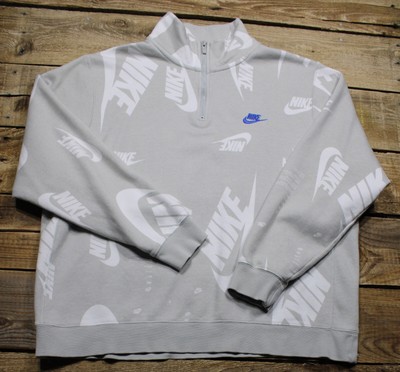 Nike Long Sleeve 1/4 Zip Pullover Mens XXL Gray All Over Print