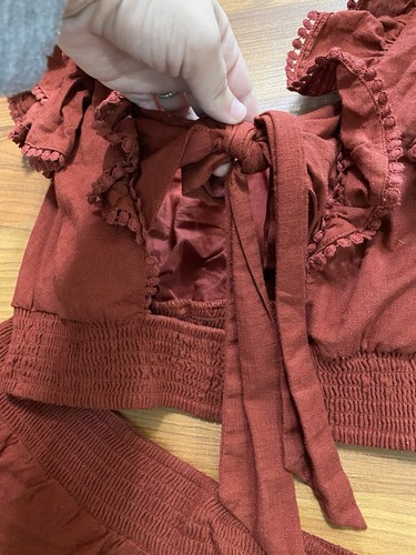 EXPRESS dunkelrotes Leinenmischung Crop Top und Pull-On Rock 2-teiliges Set Outfit Small - Bild 8 von 11