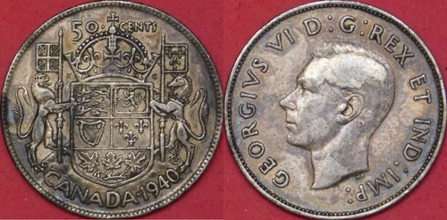 Fine 1940 Canada Silver Half Dollar Toned