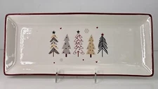 Ceramic Christmas Rectangular Platter - Festive Trees Boston International New