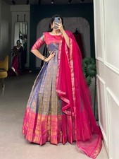 Indian Wedding Kanjivaram Gown With Beautiful Net Dupatta For Women Wear