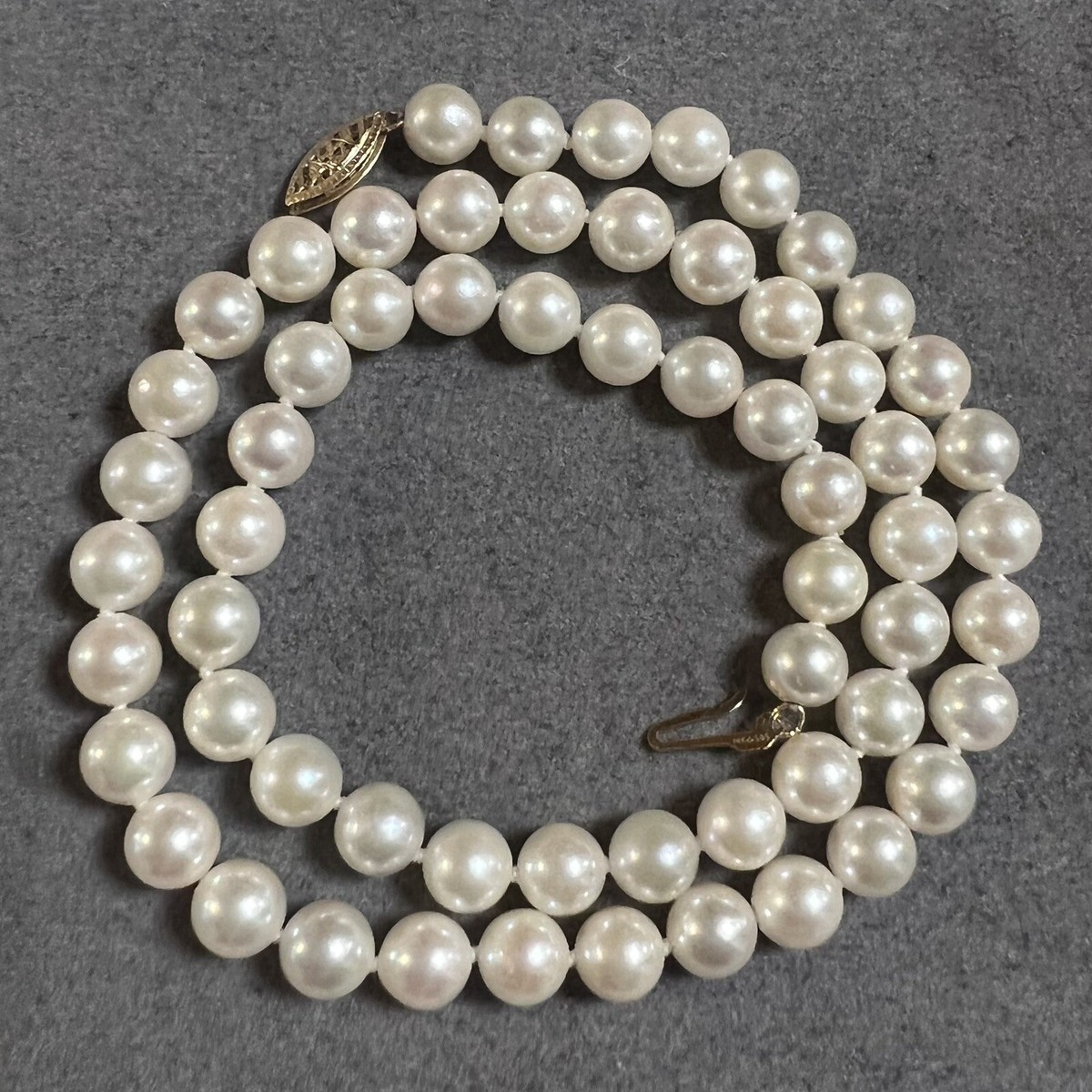 Vintage Cultured Japanese Akoya Pearl Necklace 17 Inch With 14