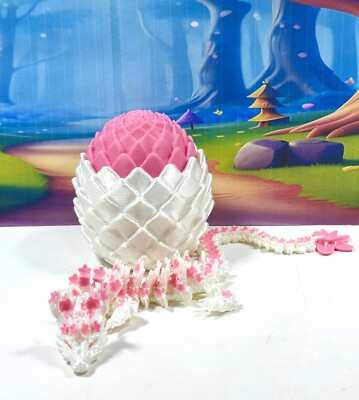 3D Printed Dragon with Egg, 12'' Articulated Cherry Blossom Fidget Dragon Toy