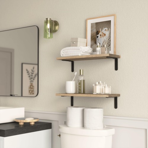 Rustic Wood Shelves Set of 2 Farmhouse Style Floating Shelf for Wall Décor Ha... - Picture 6 of 7