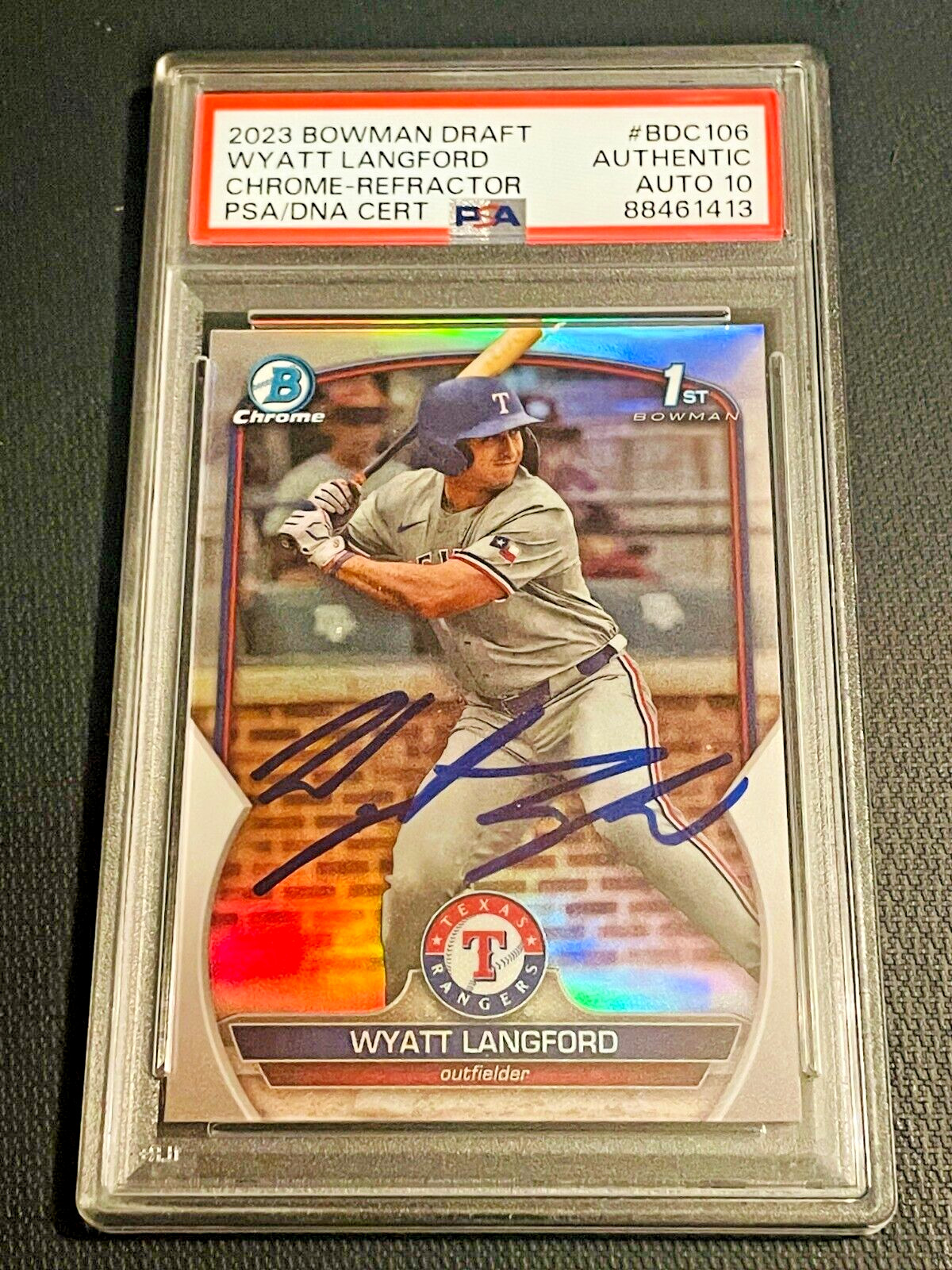 WYATT LANGFORD signed auto 2023 1st Bowman Chrome Refractor PSA 
