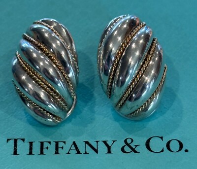 Tiffany & Co.  Muschel Ohrringe Sterling Silber 925 & 18 Karat Gold gedrehter Draht