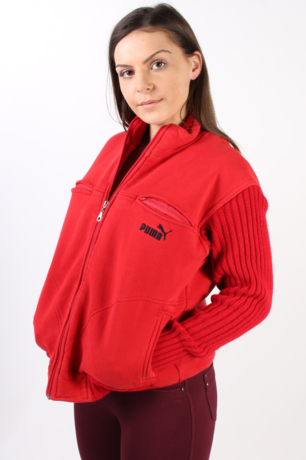 Puma Track Top 90s Retro High Neck Sport Jacket Vintage Red Size M