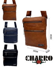 Charro tracolla uomo borsello piatto schiacciato tasche in pelle cuoio blu nero