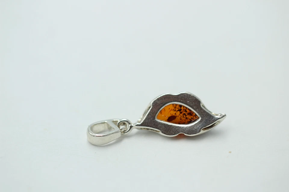 Design Pendente In Ambra 925 Argento Sterling Collana In Ambra Marrone - Immagine 3 di 4