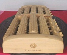 TheraFlow Dual Foot Massager 10 Roller Foot Pain Relief Wood 11  X 6.5  .