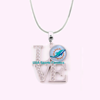 NFL Miami Dolphins 925 Sterling Silver Team Logo Love Necklace W/Rhinestones