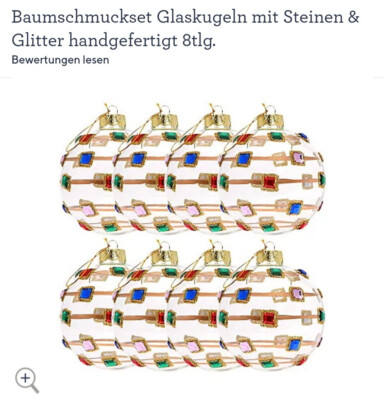 Glaskugeln Baumkugeln  Weihnachtsbaumkugeln handgefertigt 8tlg NEU QVC