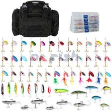 Dr.Fish Fishing Tackle Bag Loaded 5 Boxes 60 Huge Fishing Lures Kit Bass Salmon