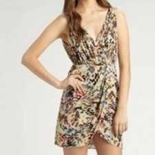 Alice +Olivia Women Ashby wrap mini V neck back Silk blend dress sz 6