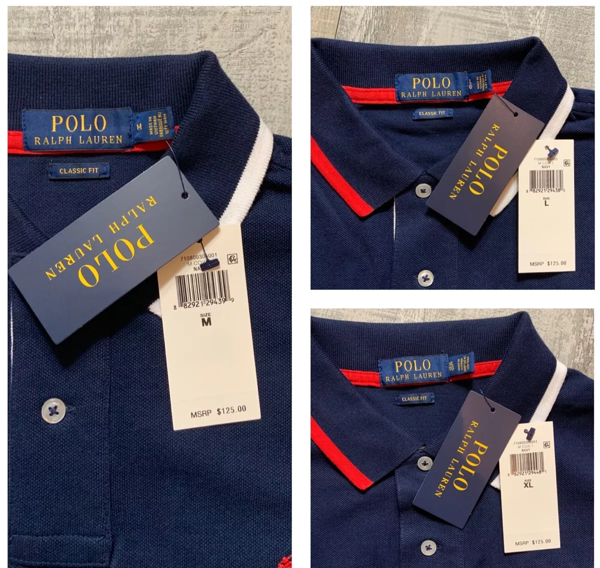 Polo Ralph Lauren Classic Fit USA Polo Shirt Navy Blue Red White Men’s Sz M  L XL