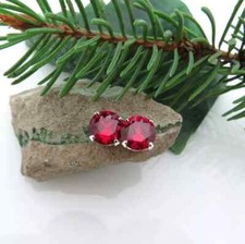 2CT Round Cut Simulated Red Ruby Wedding Stud Earrings 14K White Gold Plated