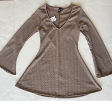NWT! WINDSOR TAUPE V NECK SWING/SKATER CABLE KNIT DRESS MEDIUM