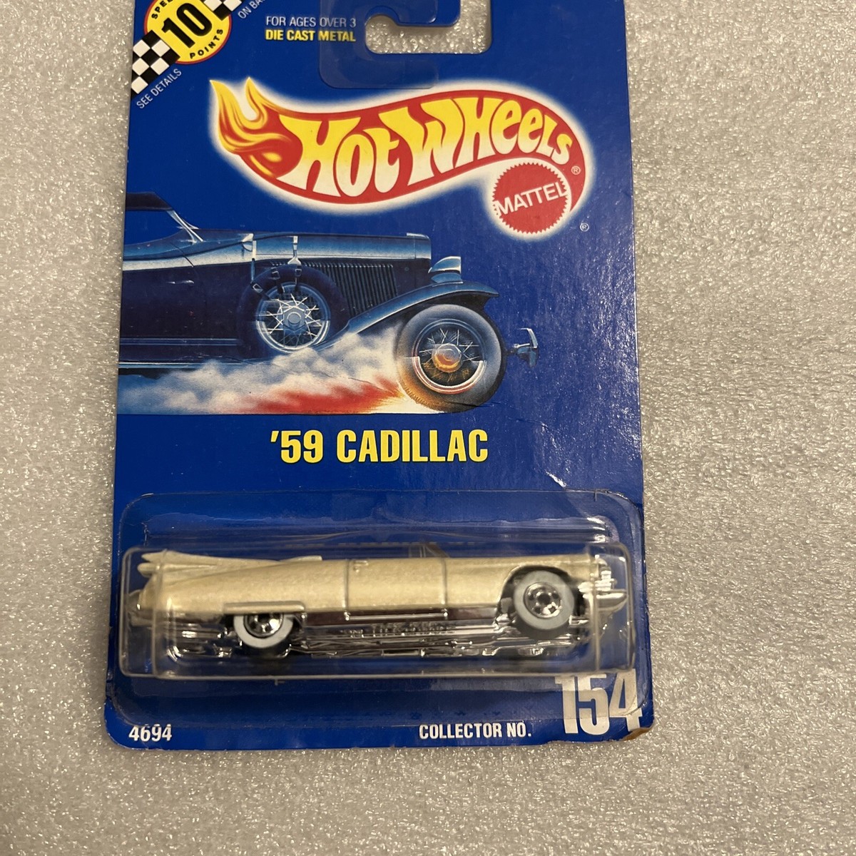 Vintage 1991 Hot Wheels Blue Card White '59 Cadillac Collector