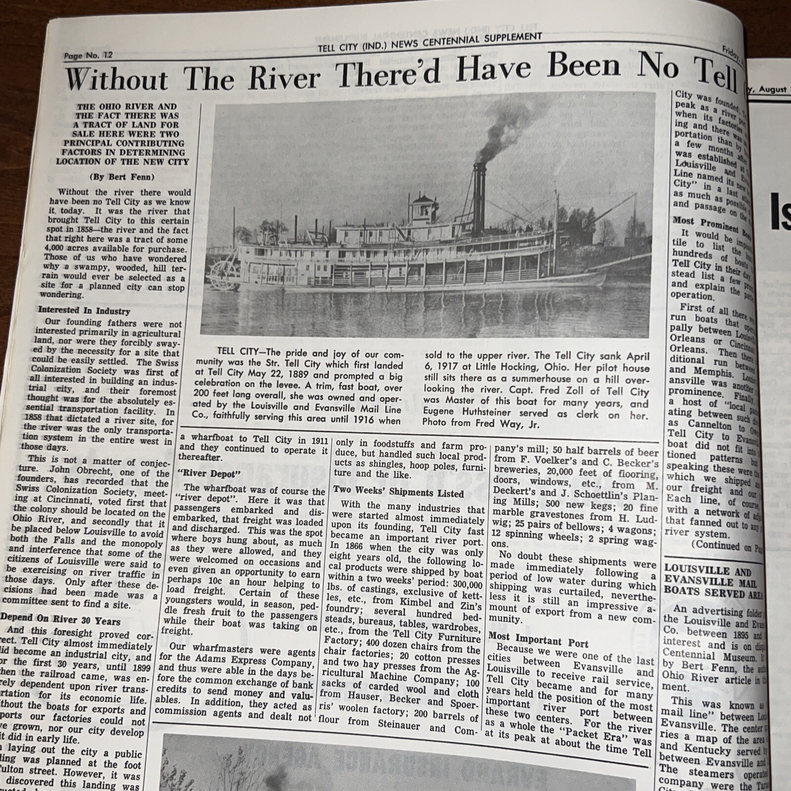 1958The Tell City Indiana News, 100 Years of ProgressCentennial