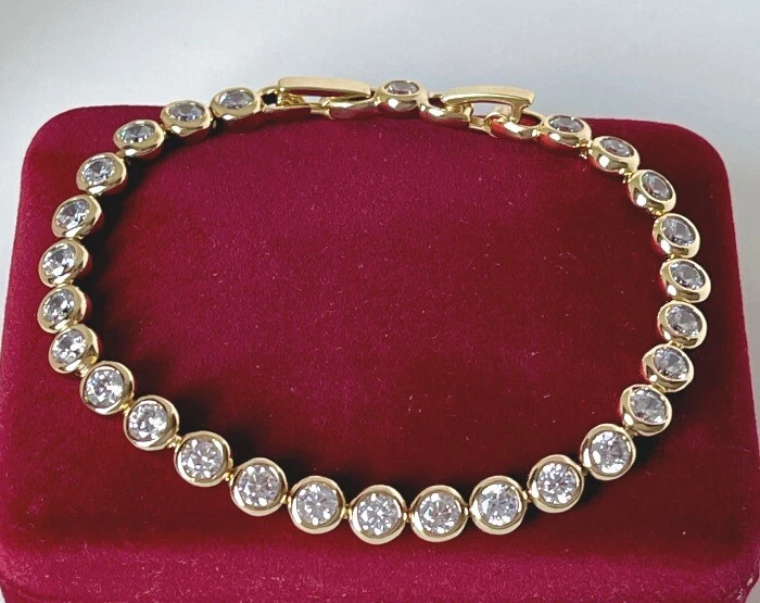 Luxus Armband Tennis Zirkonia Kristalle Rolled Gold 14K vergoldet Damen 18-19cm - Bild 2 von 4