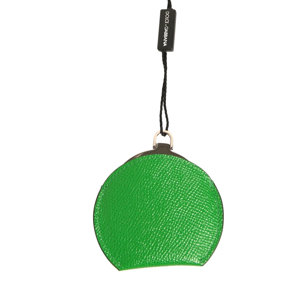 Dolce & Gabbana Espejo de Mano Soporte Verde Becerro Cuero Redondo Logo 200usd - Imagen 2 de 4