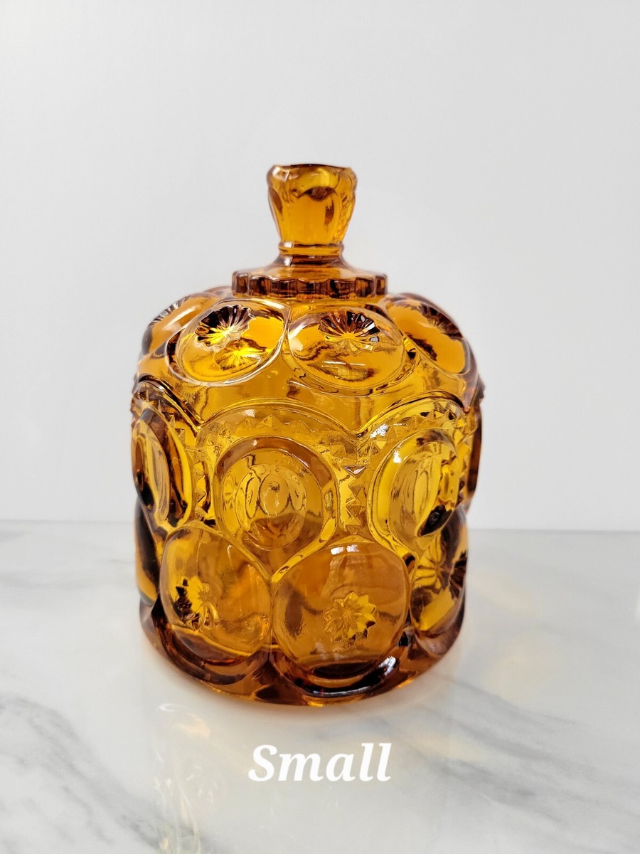 Vintage L.E Smith Glass Amber Moon & Star Jardiniere Set Excellent