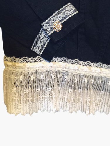 Nicole Miller Original Womans Navy 100% Linen Pearl/Rhonestone Buttons Lace Lg. - Picture 3 of 8
