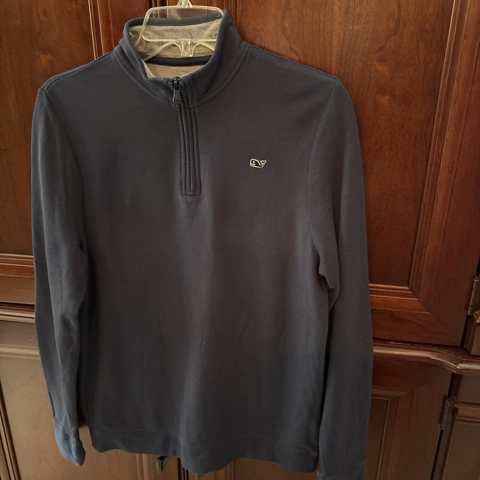 Pulôver masculino Vineyard Vines XL 18 1/4 zíper algodão pima azul marinho novo sem etiquetas - Imagem 4 de 4