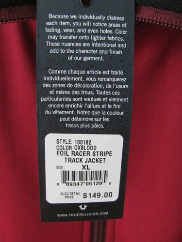 True Religion Foil Racer Stripe Track Jacket- Oxblood/Maroon-Size XL -NWT $149 - Picture 3 of 10