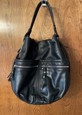 Olivia Harris Women's Black Leather Silver Tone Hardware Shoulder Bag Purse Read