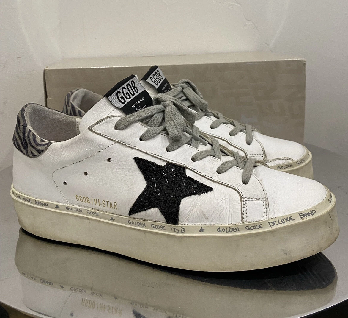 Golden Goose Hi Star Platform Sneakers Zebra White Leather Glitter Shoes  Size 39 | eBay