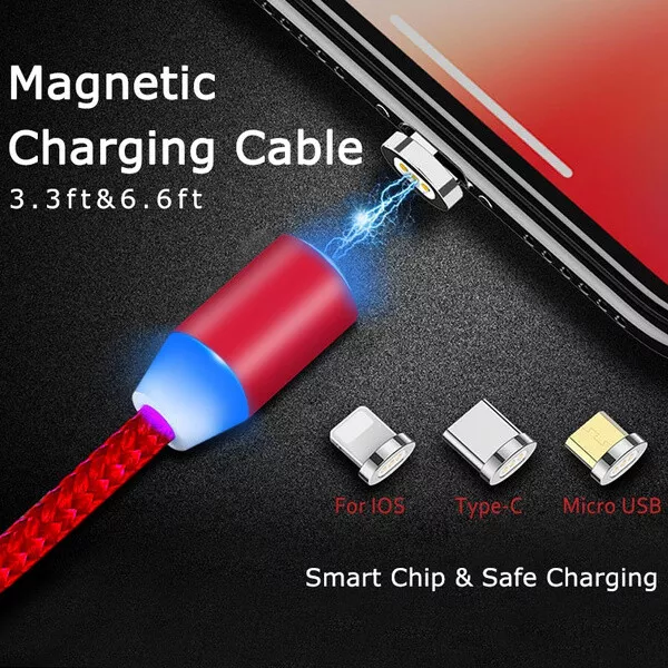 Magnetic 3 in 1 Fast Charging USB Cable Charger Lead Phone USB C Micro USB UK