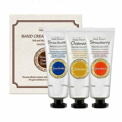 Medi Flower Shea Butter Oatmeal Strawberry Hand Cream 80g 3 Pieces Set