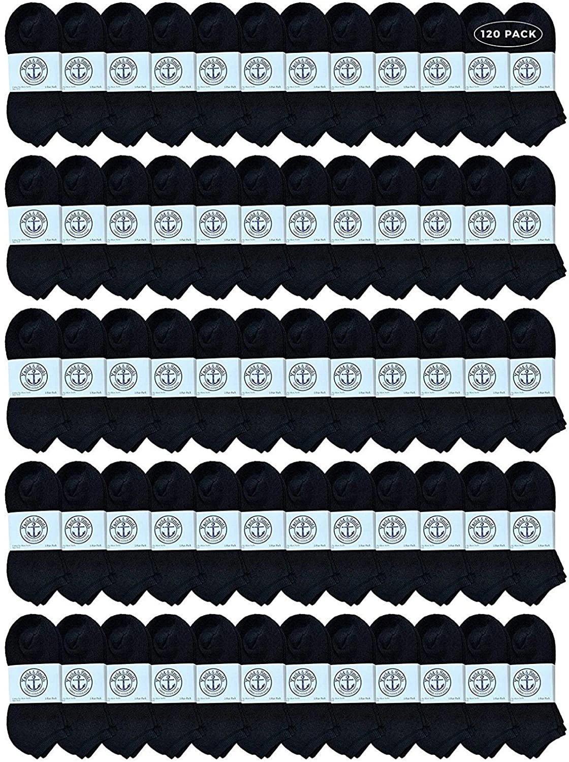 120 PK Women's No-Show Cotton Ankle Socks Size 9-11 Black - Womens Ankle Sock