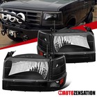 Fit 1992-1996 Ford F150 F250 F350 Bronco Black Headlights+Bumper Corner Lamps