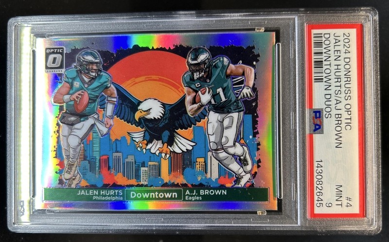 2024 Panini Donruss Optic A.J. Brown Jalen Hurts Downtown Duos SSP #4 PSA 9