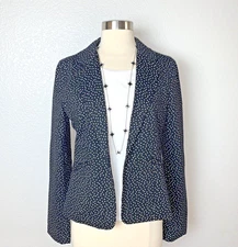 Love Tree Blazer Jacket Womens Size M Black Polka Dot Print Lined Cropped Pocket