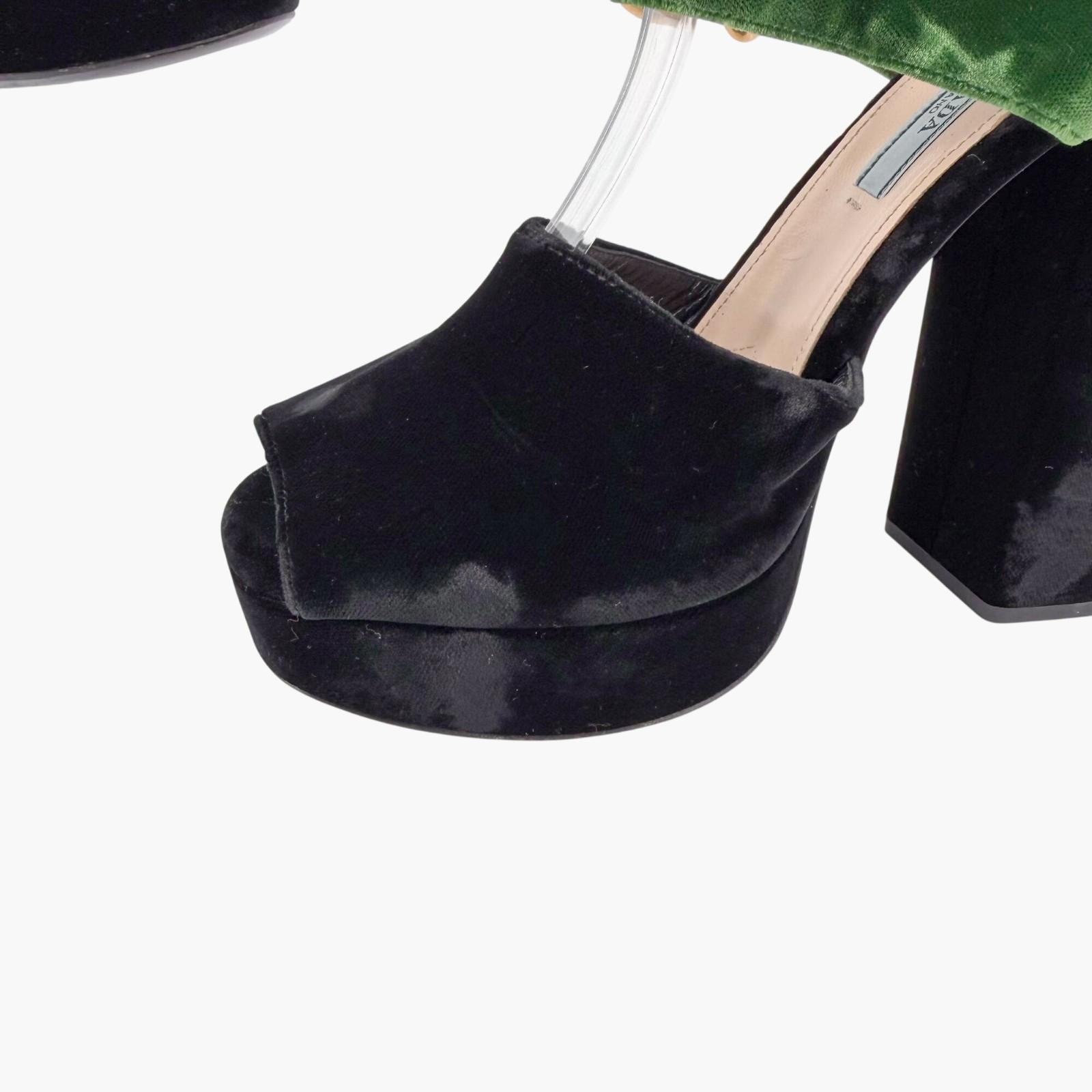 Prada Two-Tone Velvet Platform Sandals Heels Black Green Size 38 US 8 Peep Toe thumbnail 11