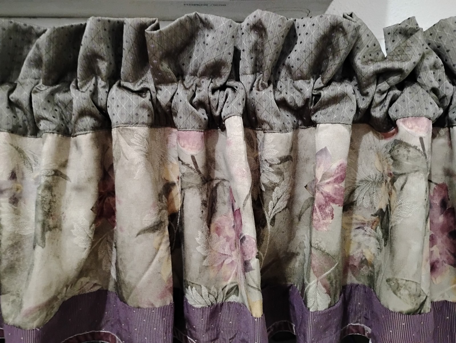 Croscill Purple Green Floral Damask 86 x 18 Lined Valances