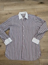 Vintage Turnbull Asser Shirt Mens 16.5 Red Blue Striped Cotton Made in England