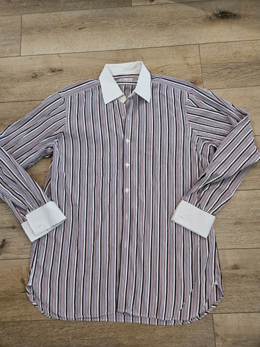 Turnbull & Asser, Vintage Turnbull & Asser Shirt Mens 16.5 Red Blue Striped Cotton Made in England