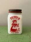 Vintage McKee Milk Glass Southern Girl Pepper Shaker. Retro Kitchen Red Decor