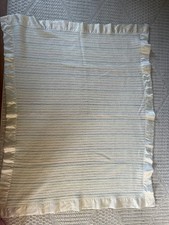 VTG Chatham Pastel Striped Acrylic Nylon Baby Crib Blanket White Satin Trim USA